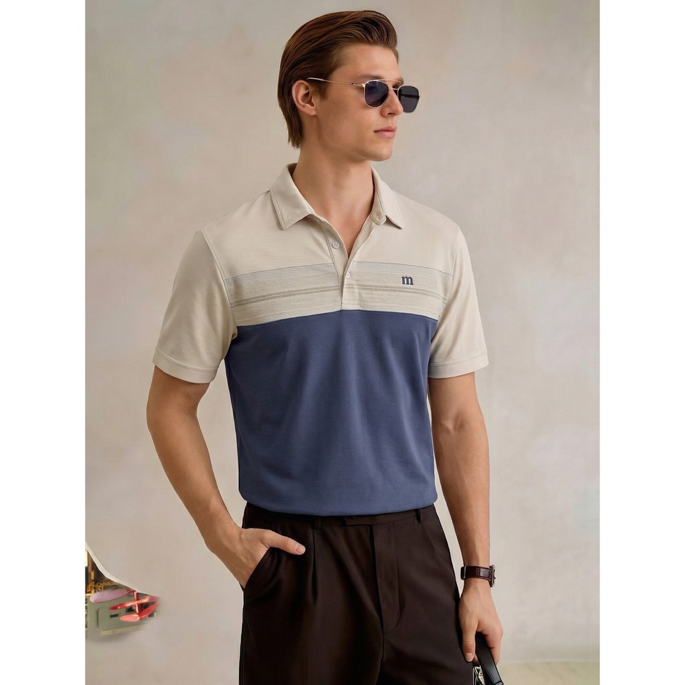Travis Mathew Chock O Block Short Sleeve Polo Shirt Blue Gray Colorblock Size L